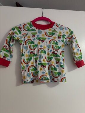 Kids Long Sleeve Rainbow & Tractor Print Shirt - Red Trim